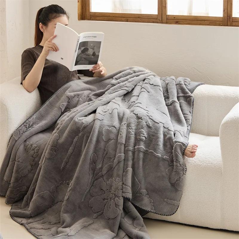 

2025 новый аэробный жаккардовый двусторонний плед из кроличьего бархата, многофункциональный плед для офиса, дивана 100x120cm 1pcs