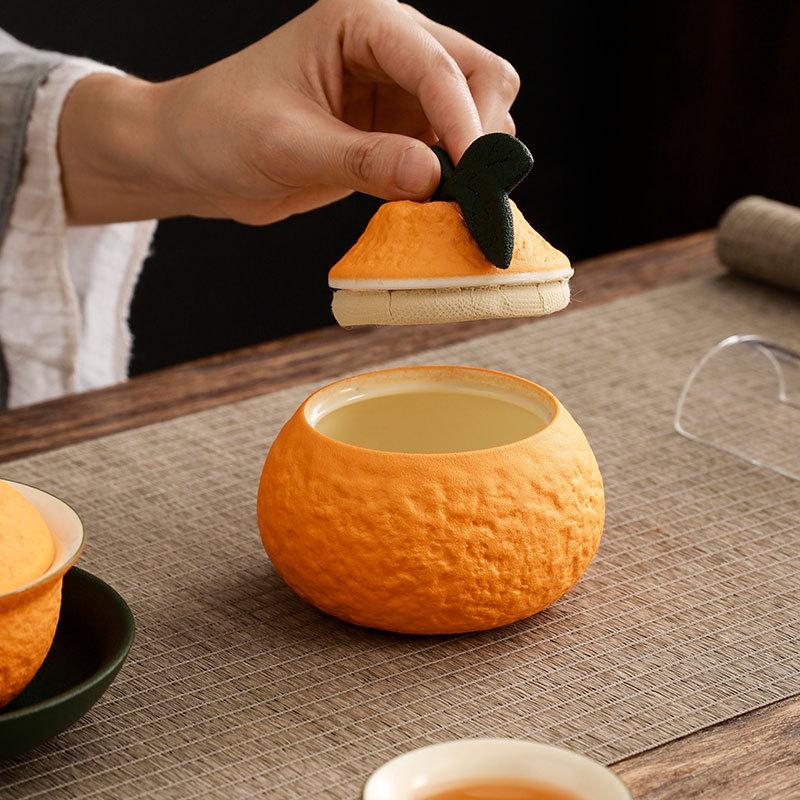 Orange Ceramic Tea Jar - Sealed Pu'er Storage & Moisture-Proof Snack Container