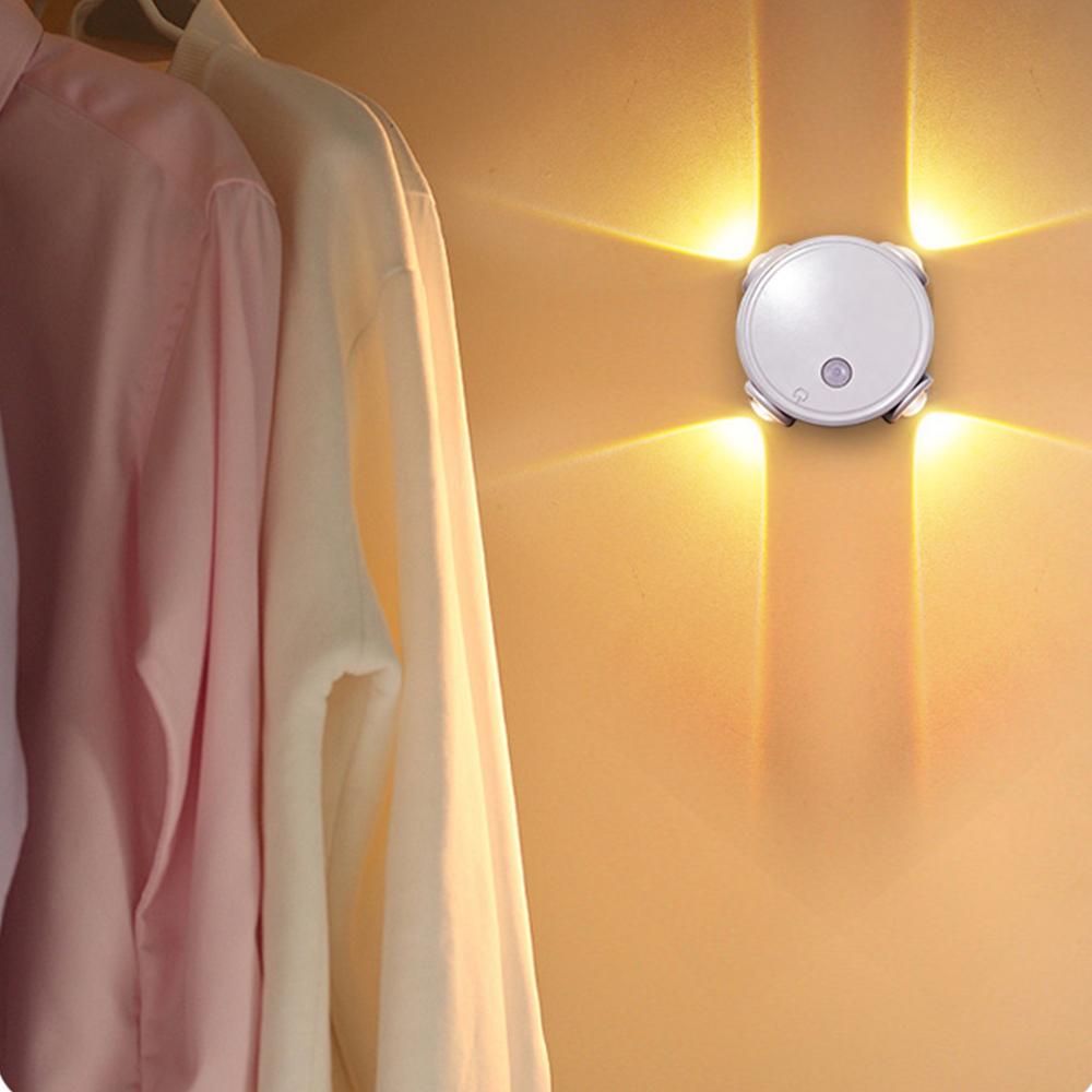 4 LED Magnetic Motion Sensor Smart RGB Gradient Night Light Rechargeable Wall Lamp Bedroom Cabinet Wardrobe Lamp Staircase Lamp