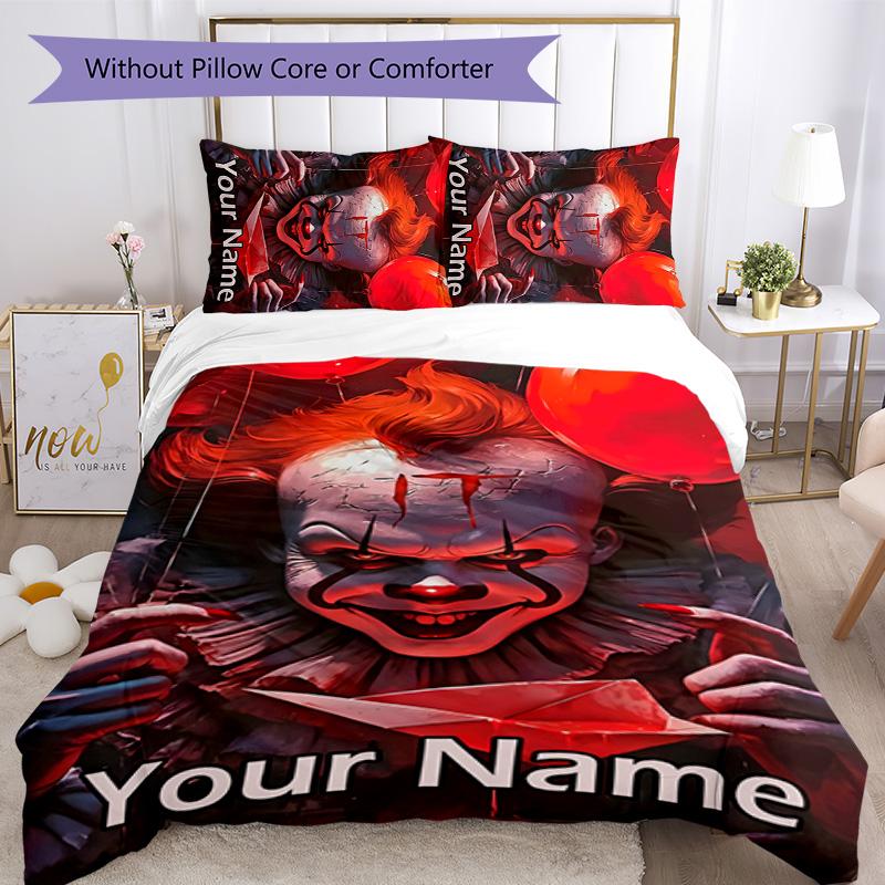 3pcs Pennywise2 Cover Set - Personalized Name, HD Printed Bedding with 1 Cover and 2 Pillowcases - Perfect for Home Decor, Easy Care