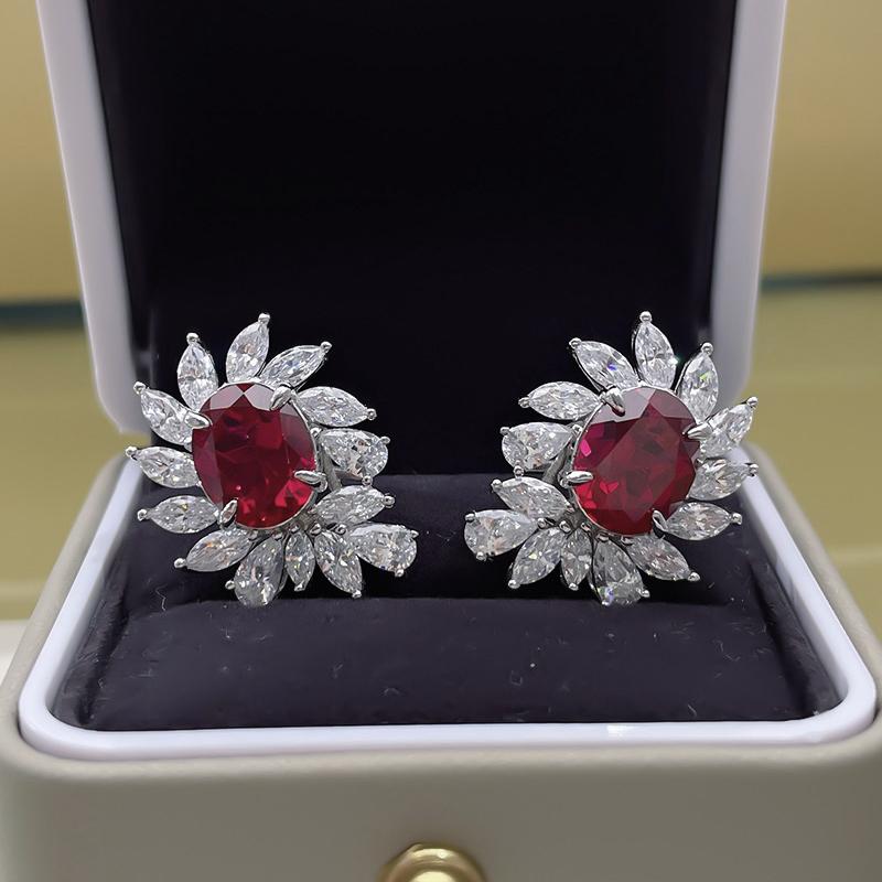 Huitan Sparkling Oval Cubic Zirconia Bridal Earrings for Wedding Party Silver Color Luxury Trendy Accessories Women New Jewelry