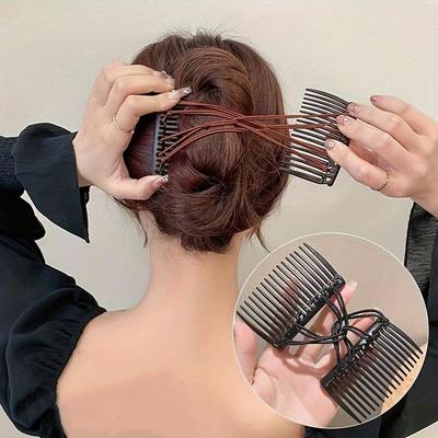 1pc Fashion Double Row Elastic Hair Comb Easy Twist Bun Styling Tool for Normal Hair