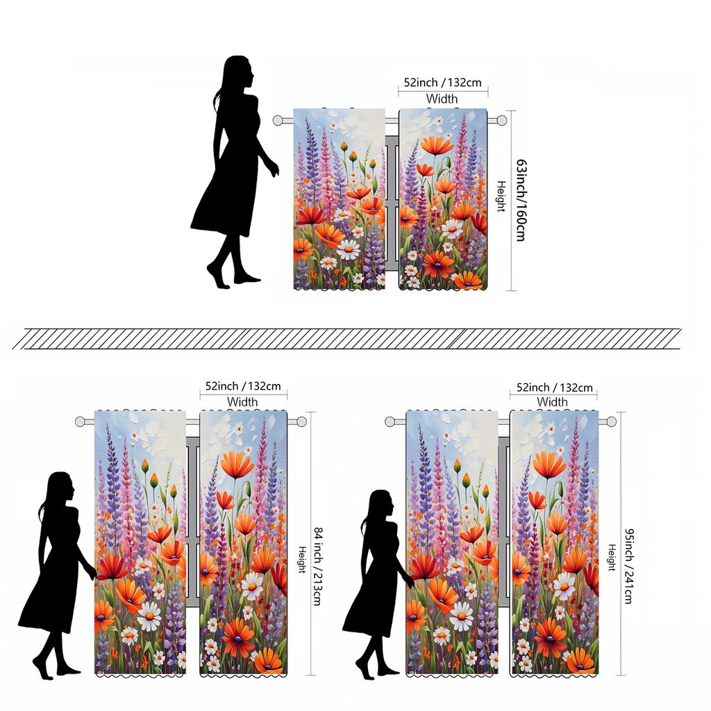 2-piece HD Digital Color Department Autumn Wildflower Lavender Curtain Home Decoration Style Decorate Living Room Bedroom Wear R