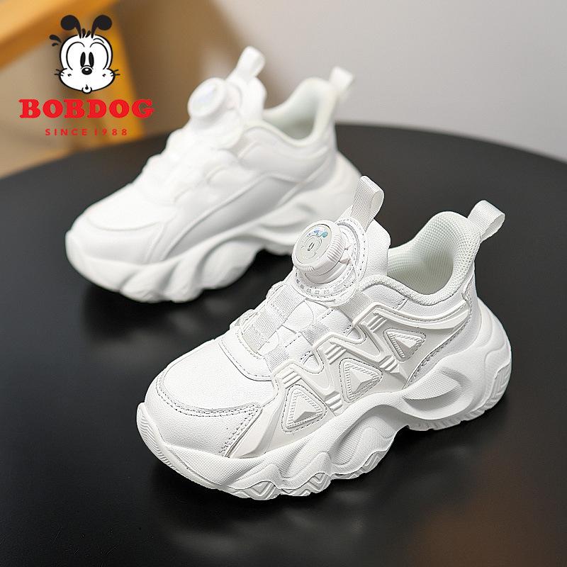 Babu bean little white shoes 2025 autumn new leather waterproof soft sole boys and girls campus versatile sports trend shoes