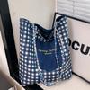 American double-sided bag plaid canvas bag women's tote bag retro contrasting color hand bag spring new parent-child bag