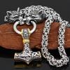 Lanț de oțel cu cap de lup viking din oțel inoxidabil 316L pentru bărbați nordici și colier cu pandantiv Mjolnir cu ciocanul lui Thor, cadou de bijuterii amuletă pentru bărbați vikingi