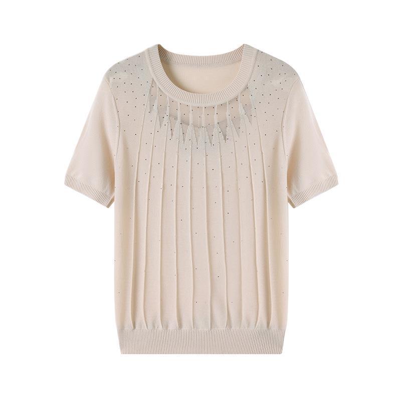 Mom's Chic Ice Silk Short-Sleeve T-Shirt for Middle-Aged Women - 2026 Summer Top