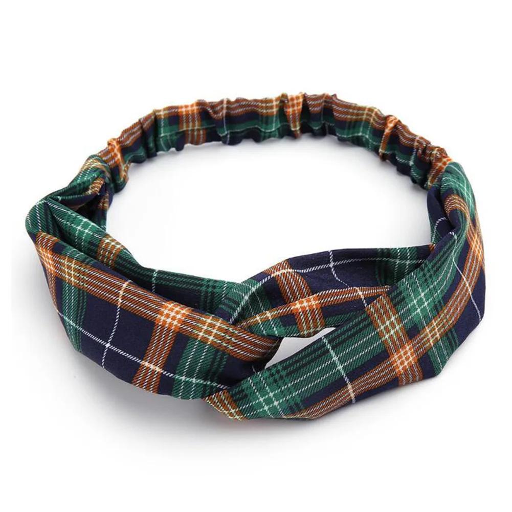 

Модные женские повязки на голову с цветочным принтом и перекрещенным узлом, клетчатые эластичные резинки для волос, тюрбан, аксессуары для волос для макияжа для девочек, головной убор