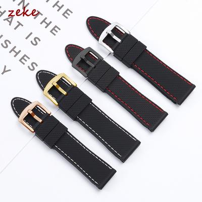 Naht Sport Schwarz Silikon Uhrenarmband 20mm 22mm 24mm Dornschließe Gummiarmband für Herren Wasserdichtes Armband Universelles Armband