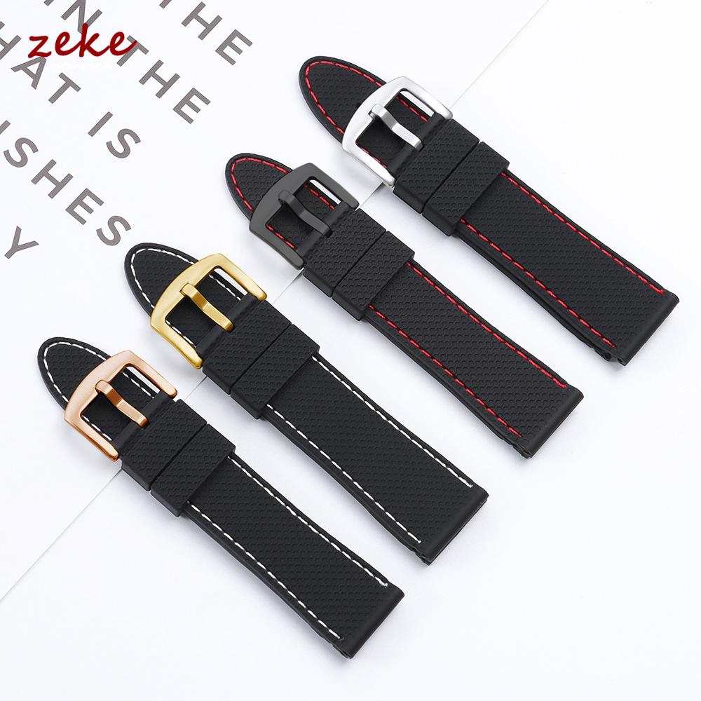 Stitching Sports Black Silicone Watch Band 20mm 22mm 24mm Pin Clasp Rubber Strap for Men Waterproof Bracelet Universal Wristband