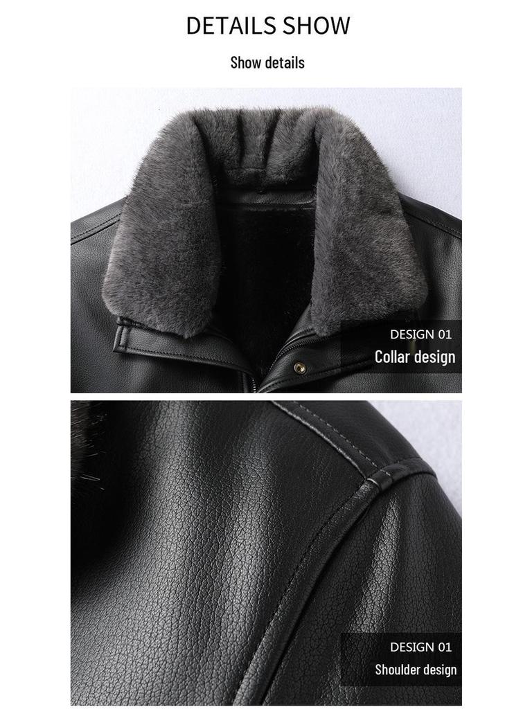Men's Plus Size Fur Collar Leather Jacket - Warm Winter Outerwear for Middle-Aged Dads