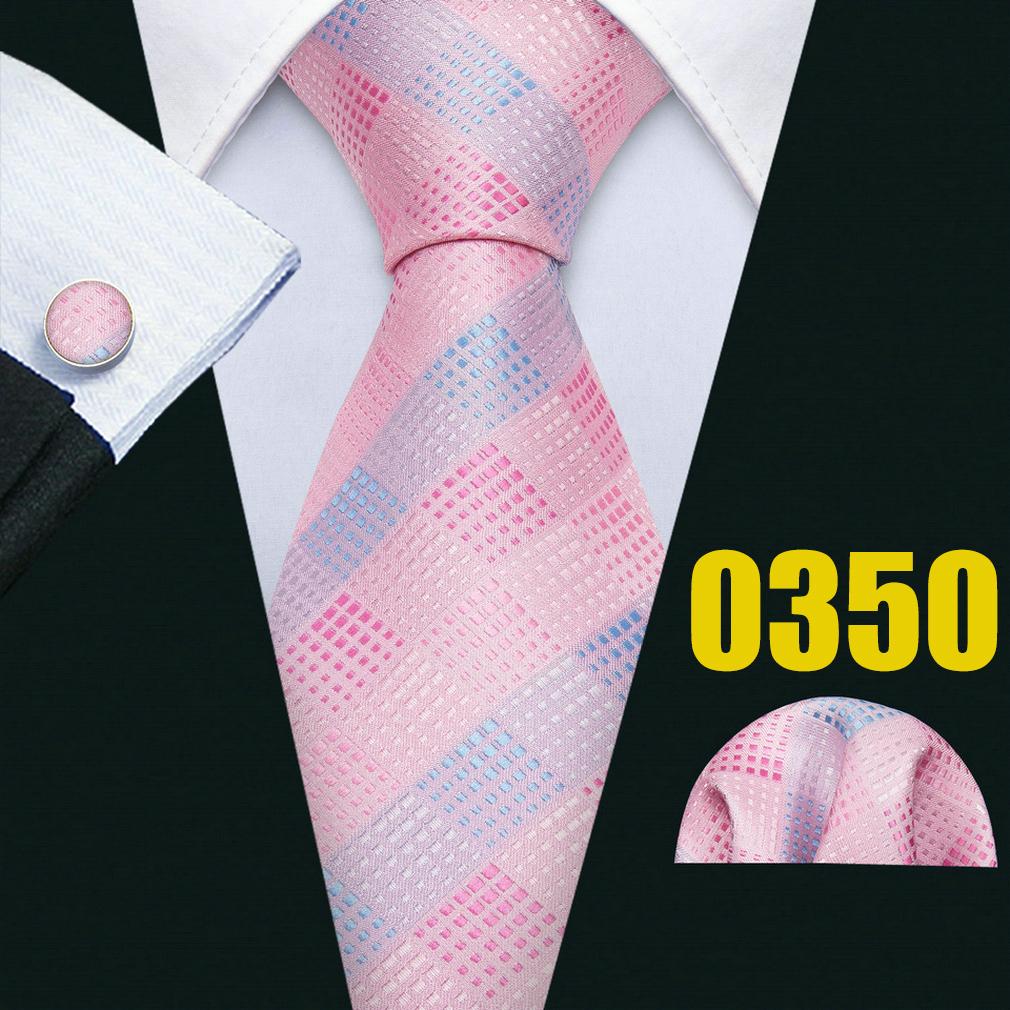 Men Pink Ties Fashion Classic Striped Paisley Floral Necktie Handky Cufflinks Set Formal Wedding