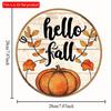 2d Flat 20*20cm, Autumn Home Decoration, "Hello Fall" Pumpkin Circular Wooden Creative Logo, for Home, Kitchen, Bar, Cafe, Garden Wall Decor.
