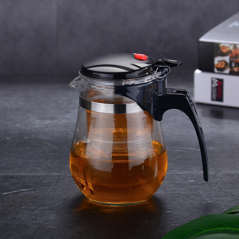 Elegant One-Button Glass Teapot with Tea and Water Separation and Custom Logo