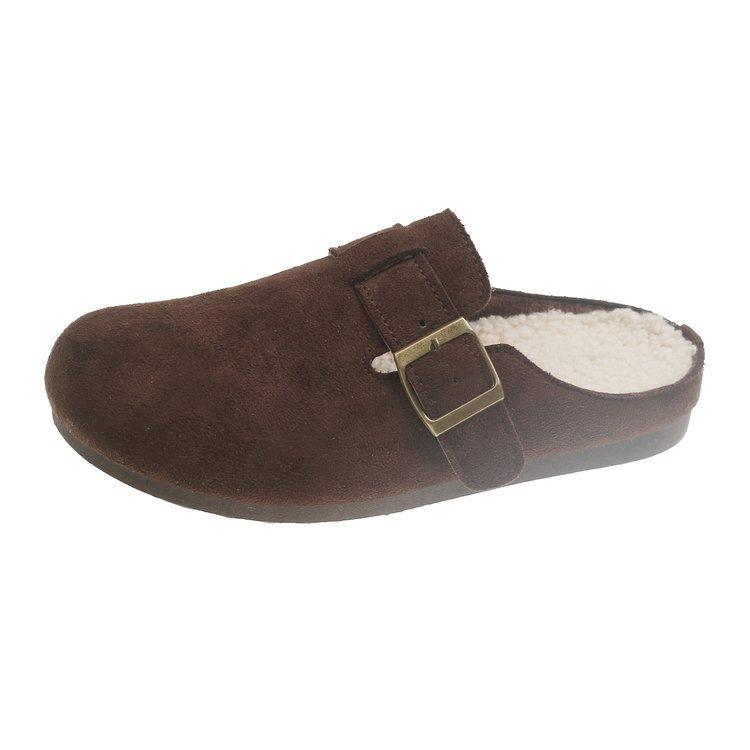 New Velvet Half Slippers Women's Autumn and Winter Retro One-pedal Women's Shoes Thick-soled Heightening Bag Head Drag