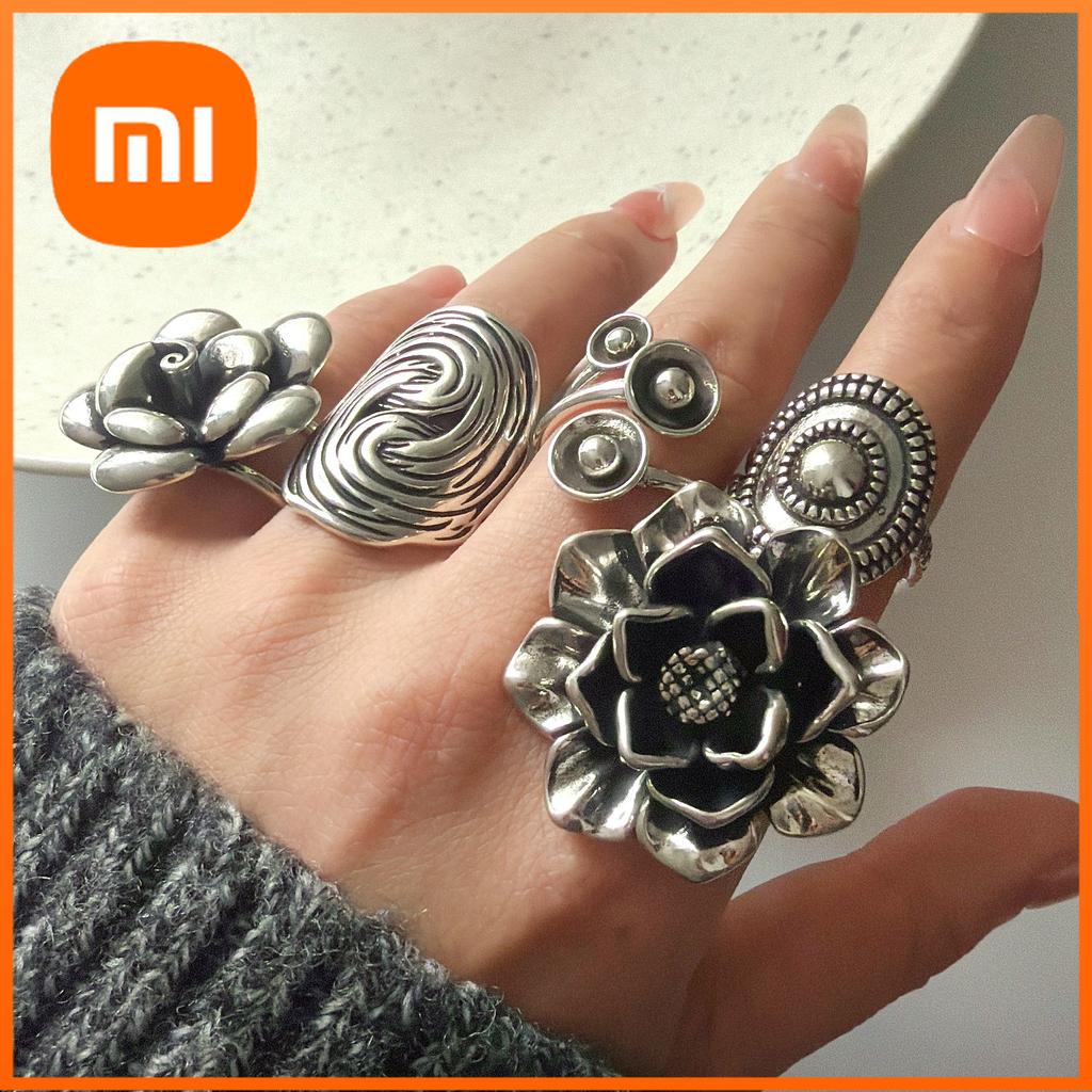 Xiaomi 925 Sterling Silver Rings for Women Couple Minimalist Handmade Simple Wide Moon Ring Set Party Jewelry Gift Prevent Allergy