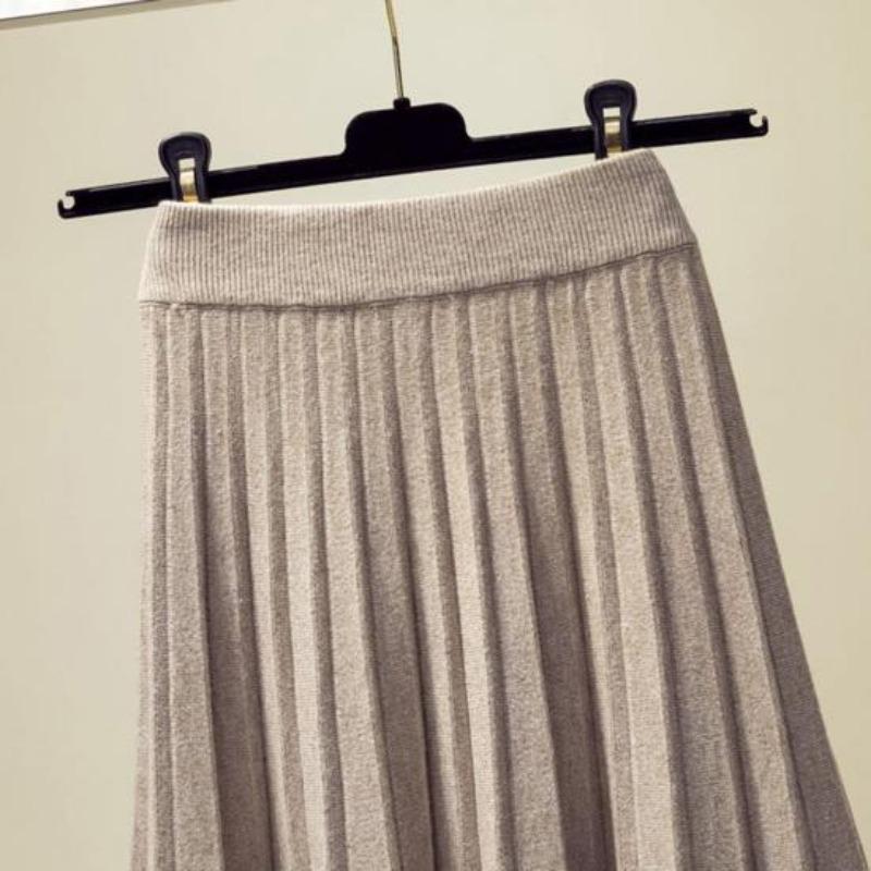 Women Winter Skirt Solid Color Pleated Soft High Waist A-line Warm Big Hem Elastic Waist Lady Autumn Skirt Women Garment