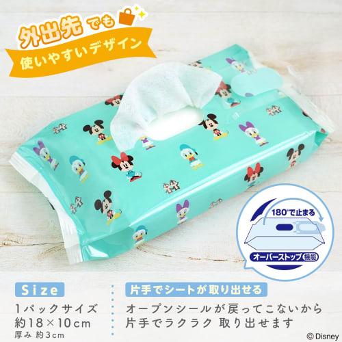 LEC Disney 99% Pure Water Baby Wipes, Soft Type, 80 Wipes x 3 Packs (Mickey & Friends), Additive-Free, Mildly Acidic, Made in Japan