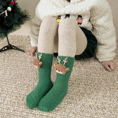 1 Pair Plush Christmas Socks with Non-Slip Grip Festive Holiday Floor Socks Soft Warm Fleece Stockings Gifts for Kids Adults