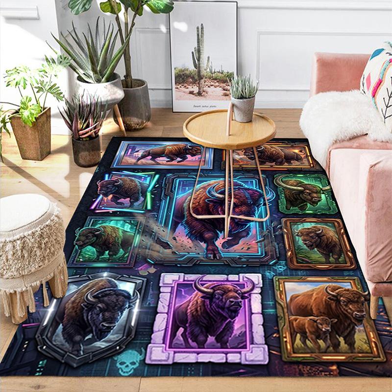 Cyber Buffalo Collection Pattern Rug Floor Mat for Living Room or Bedroom Soft and Comfortable Carpet a Gift for Birthday and Holiday.