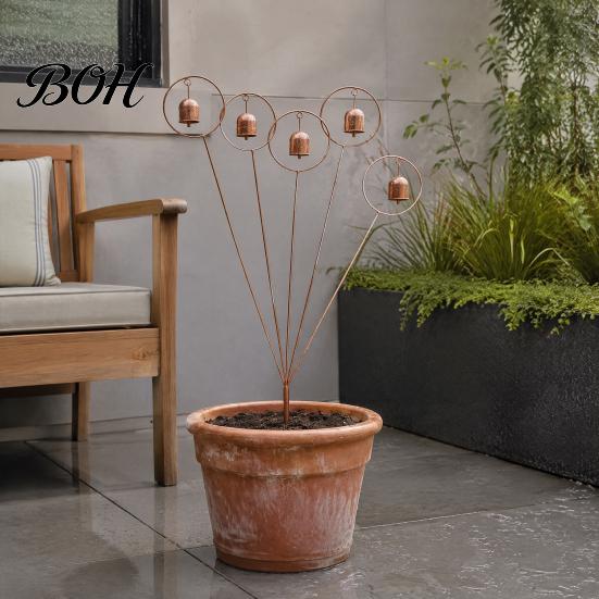 Gartenstecker für Glocken Rustikales Metall mit Glocken, Dekorativer Windspiel, Wetterfeste Landschaftsgestaltungspfähle Widerstandsfähiges Hofkunst-Ornament Außenrasen Terrasse