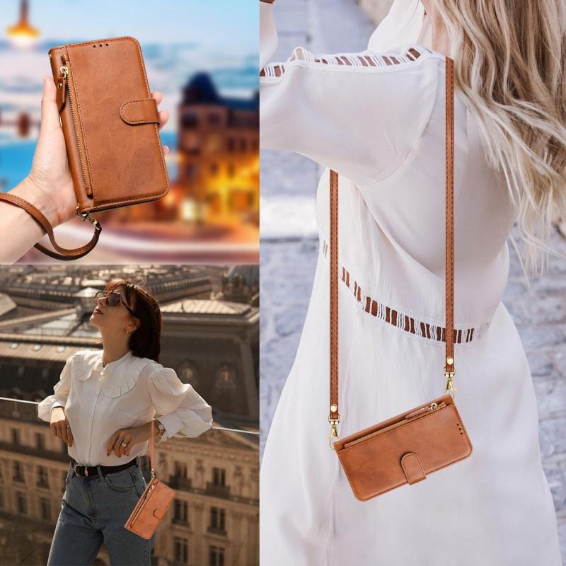 Wireless Charging Lanyard Leather Phone Case for Google Pixel 10 Pro XL 9 9A 8 8A 7 7A 6 6A 5 5A Zipper Wallet Card Flip Cover