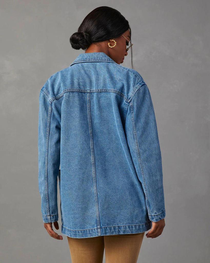 2023 European & American Washed Blue Denim Women's Casual Suit Jacket