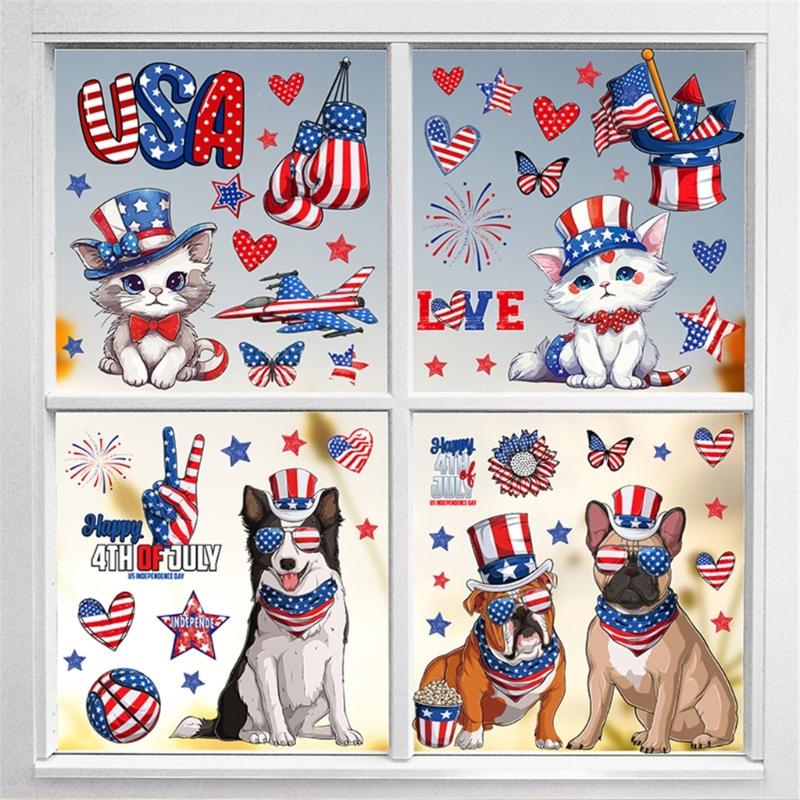 6 Pack American Flag Theme Sticker For Window Glass Door 4th Of July Decors Patriotics Memorials Day Home Office School