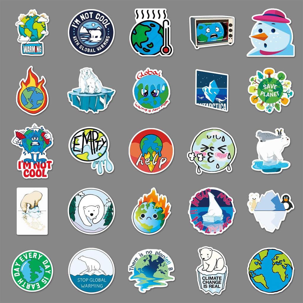 50 Global Warming Graffiti Stickers for Suitcases, Scooters, Laptops, and Cars