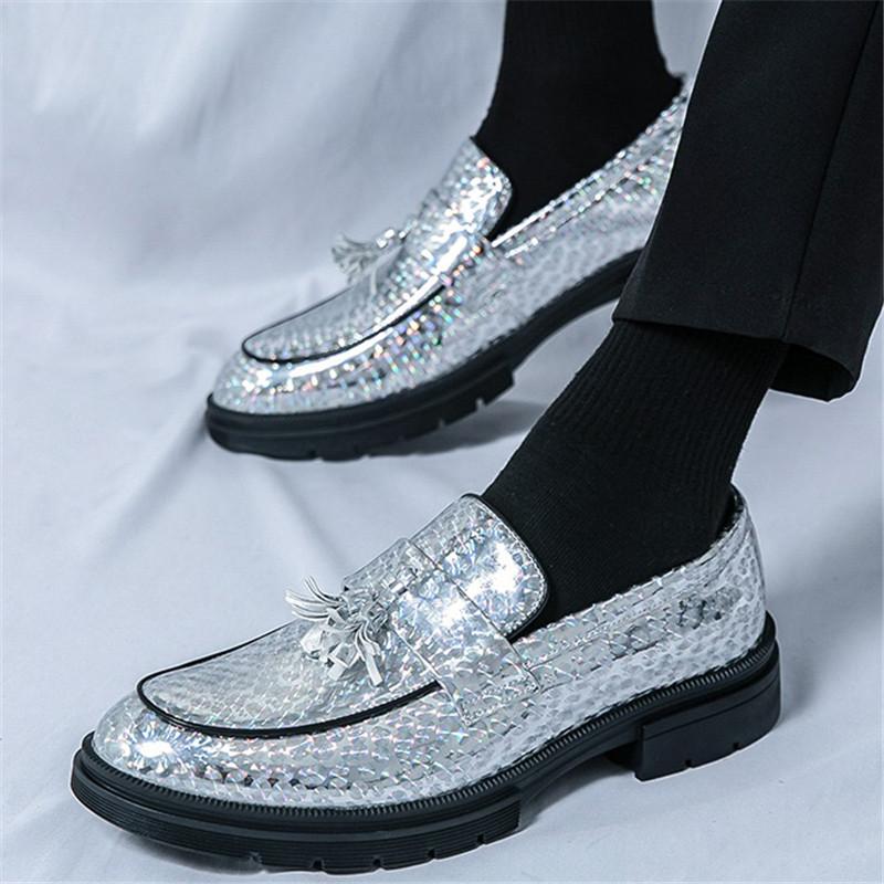 Fashion Trend New Luxury Men Tassel Loafter Male Black Silver Height Increasing Leather Shoes Tenis Masculino Zapatos Hombre
