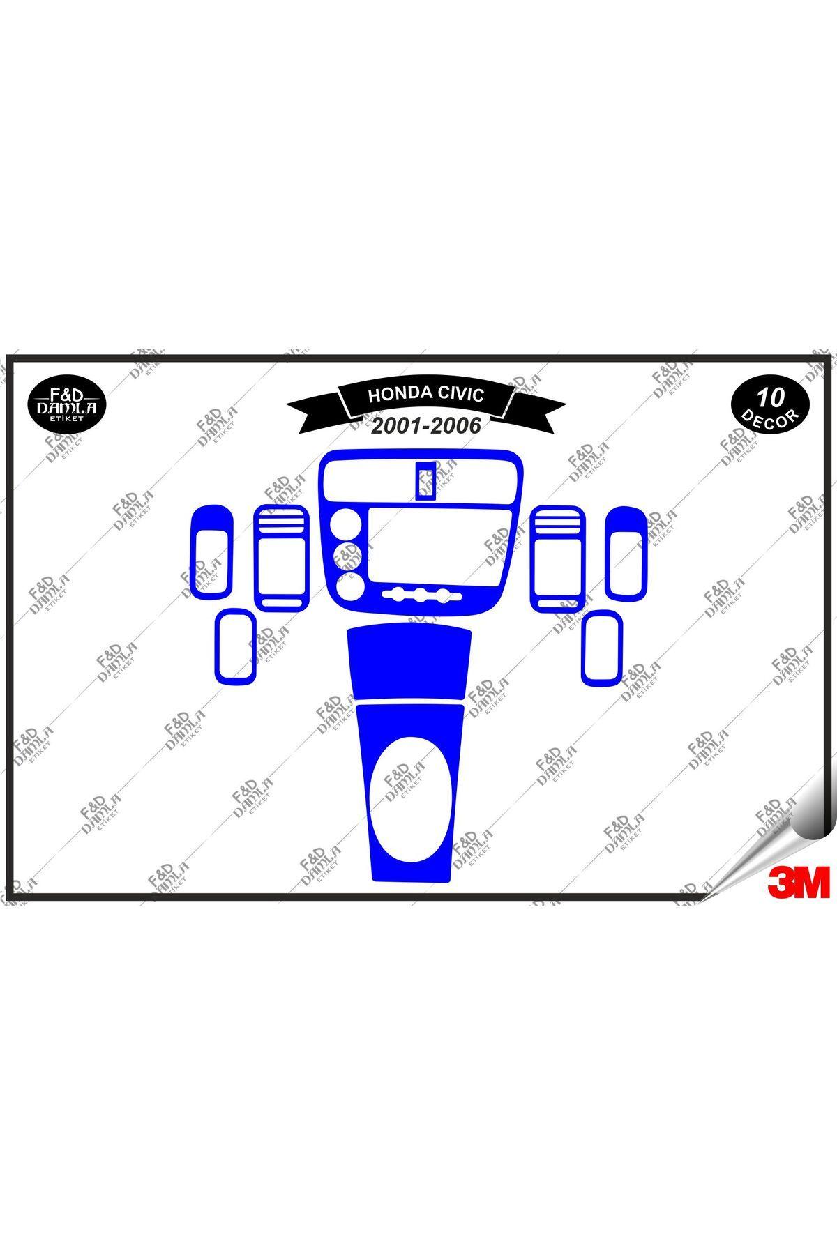 

Honda Civic 2001- 2006 Torpido Konsol Trim Göğüs Maun Kaplama Set 11 Parça Mavi