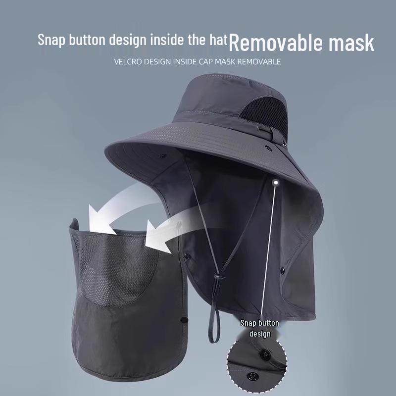 Men's Summer UV-Protection Wide Brim Outdoor Sun Hat with Face Covering for Fishing and Travel