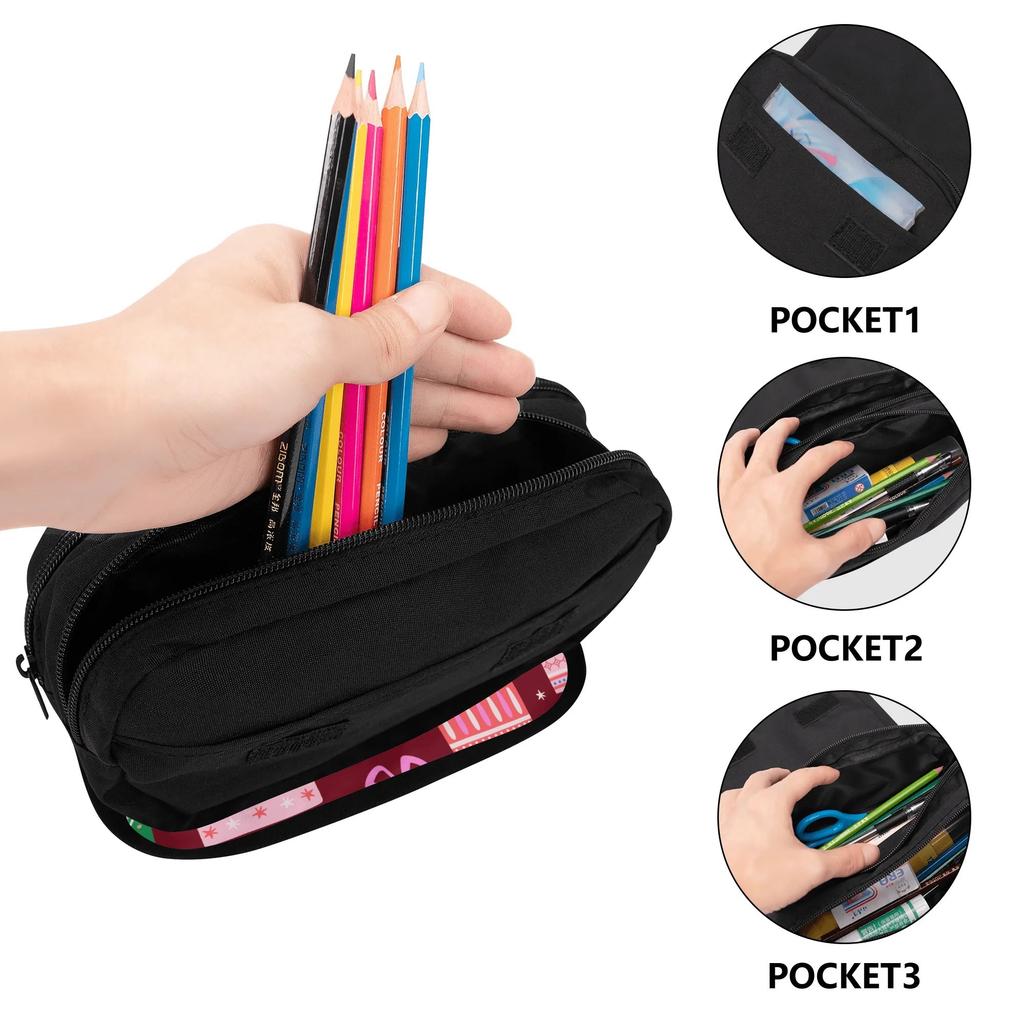 Pencil Case 300D Polyester Large Capacity Double Zipper with Double Compartments for School Office Travel for Boys Girls