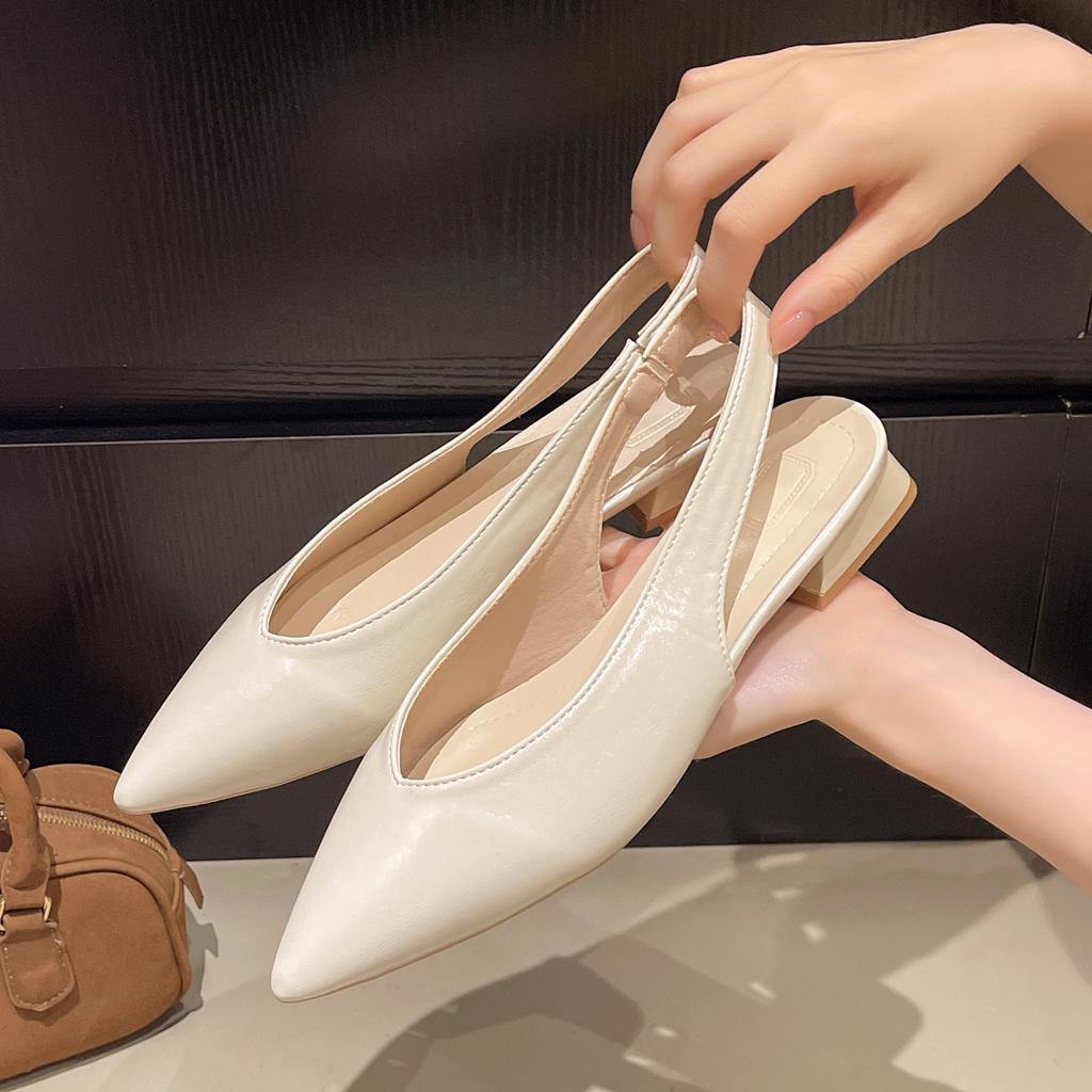 Fashion Summer Women New Sexy Retro Solid Color Heels Leather Shoes Outdoor Banquet Party Pointed Shoes Fashionable Sandals Plus Size 42