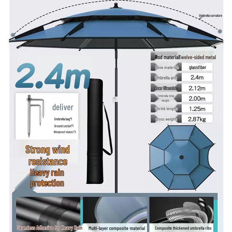 2025 Stainless Steel Large Fishing Umbrella: Thickened Double Layer Sun Protection