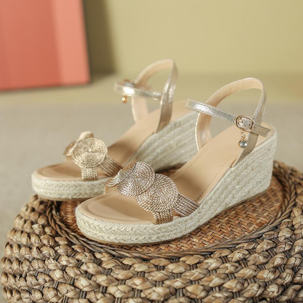 Women's Cross-Border Wedge Sandals - High Heel, Thick Platform, Casual Outdoor, Hemp Braid Fisherman Style