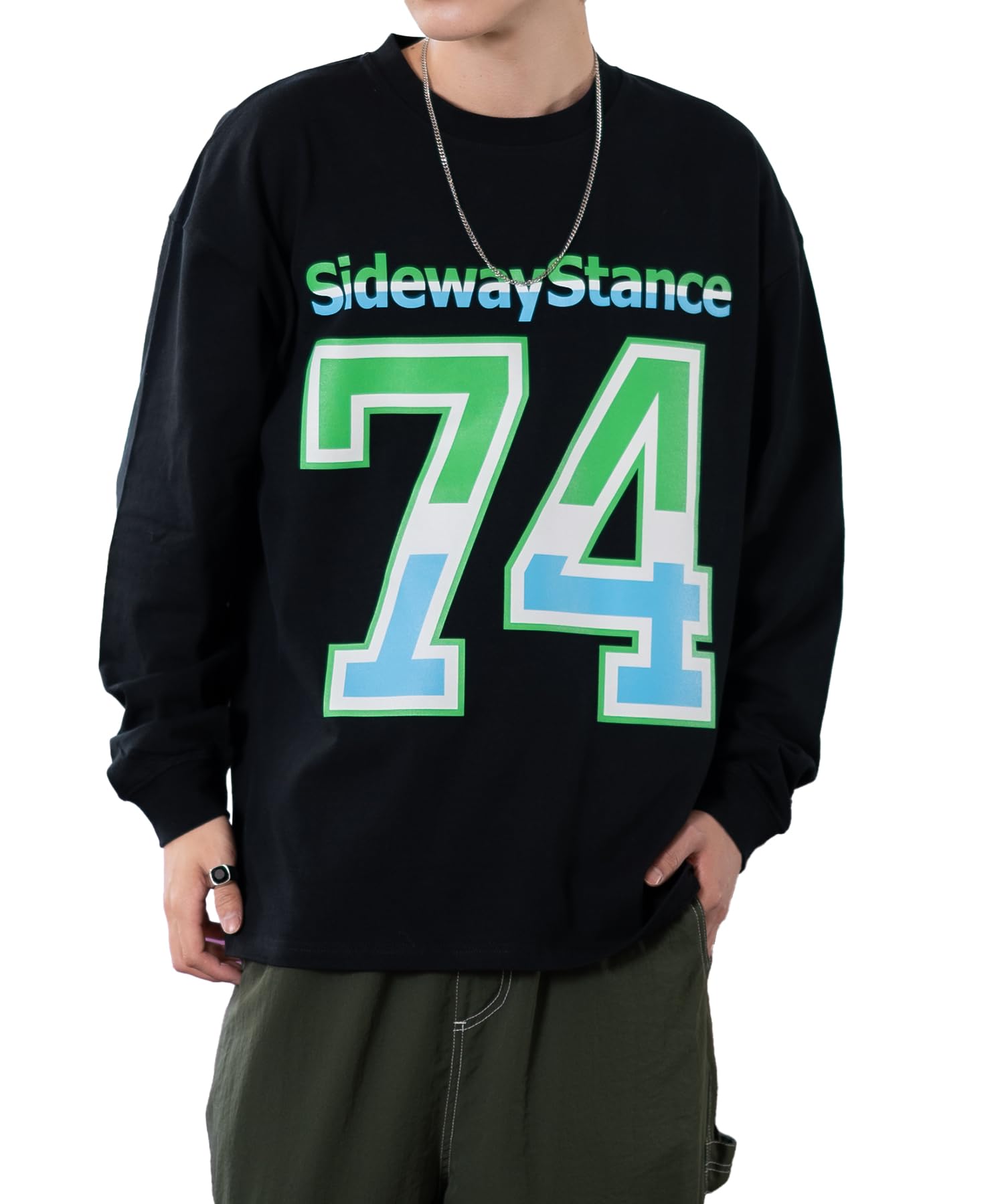 

IMPROMES Casual SIDEWAYSTANCE Numbering College Logo Long Sleeve T-Shirt, Men s, Black