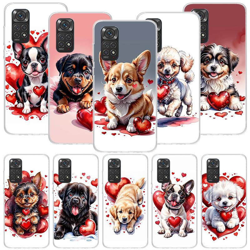 Lovely Puppy Heart Dogs Phone Case For Xiaomi Redmi Note 15 14 13 12S 12 Pro Plus 11S 11E 11 11T 10S 10 Art Soft Pattern Cover R