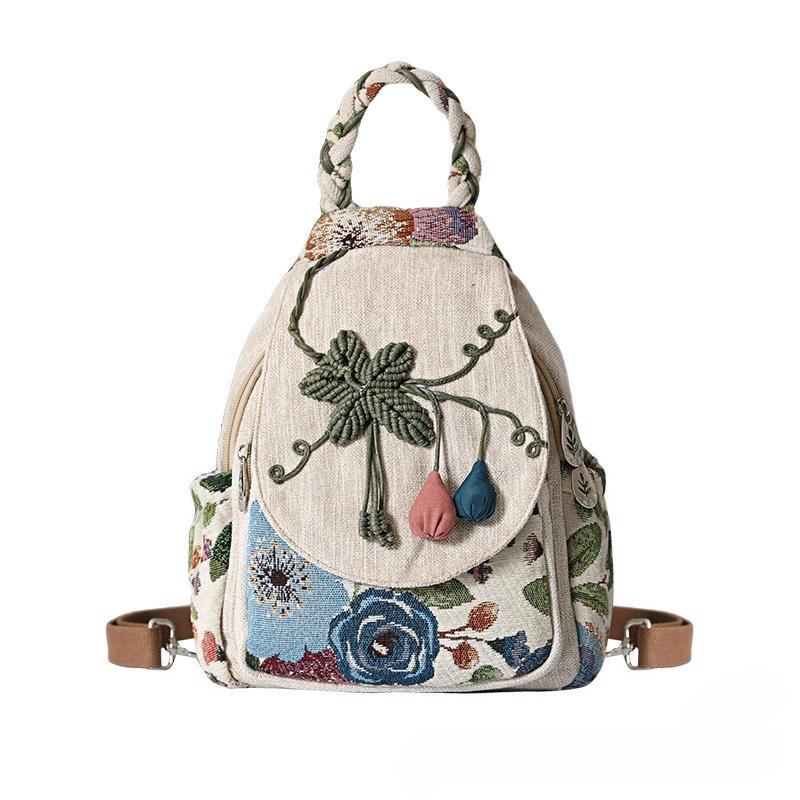 

1Pc Retro Zipper Backpacks Ladies New Chinese National Style Women Backpack Large Capacity Travel Canvas Schoolbag Girl