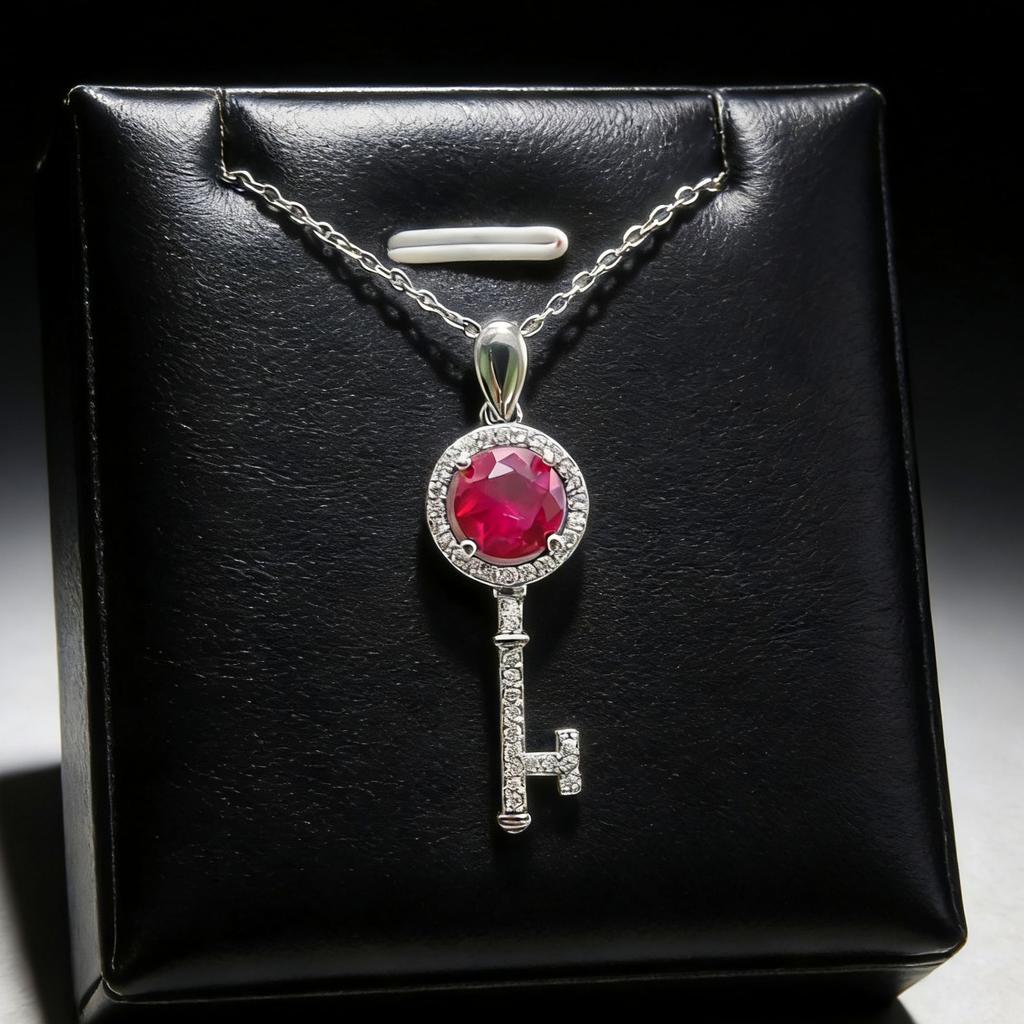 Light Luxury Jewelry Simulation 2 Carat Red Sapphire Key Pendant Necklace Women'S Fashion Red Corundum Clavicle Chain