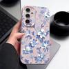 S26 Ultra Case Luxury Blue and White Flowers Pattern Leather Texture Soft Silicone Cover For Samsung Galaxy S25 Edge S24 Ultra S23 S22 Plus S21 FE