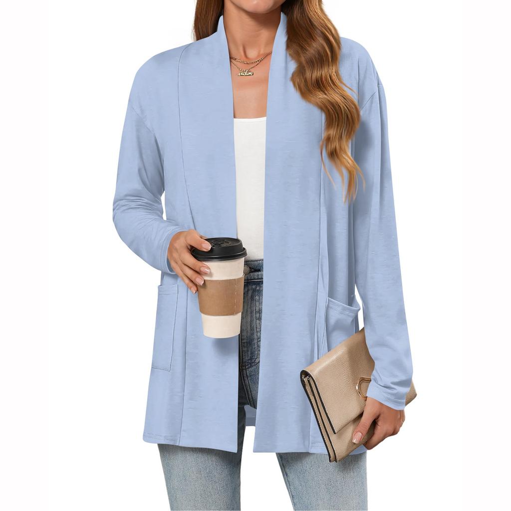 Women's Lightweight Cardigan Sweaters Open Front Long Sleeve Casual Loose Thin Cardigans With Pockets