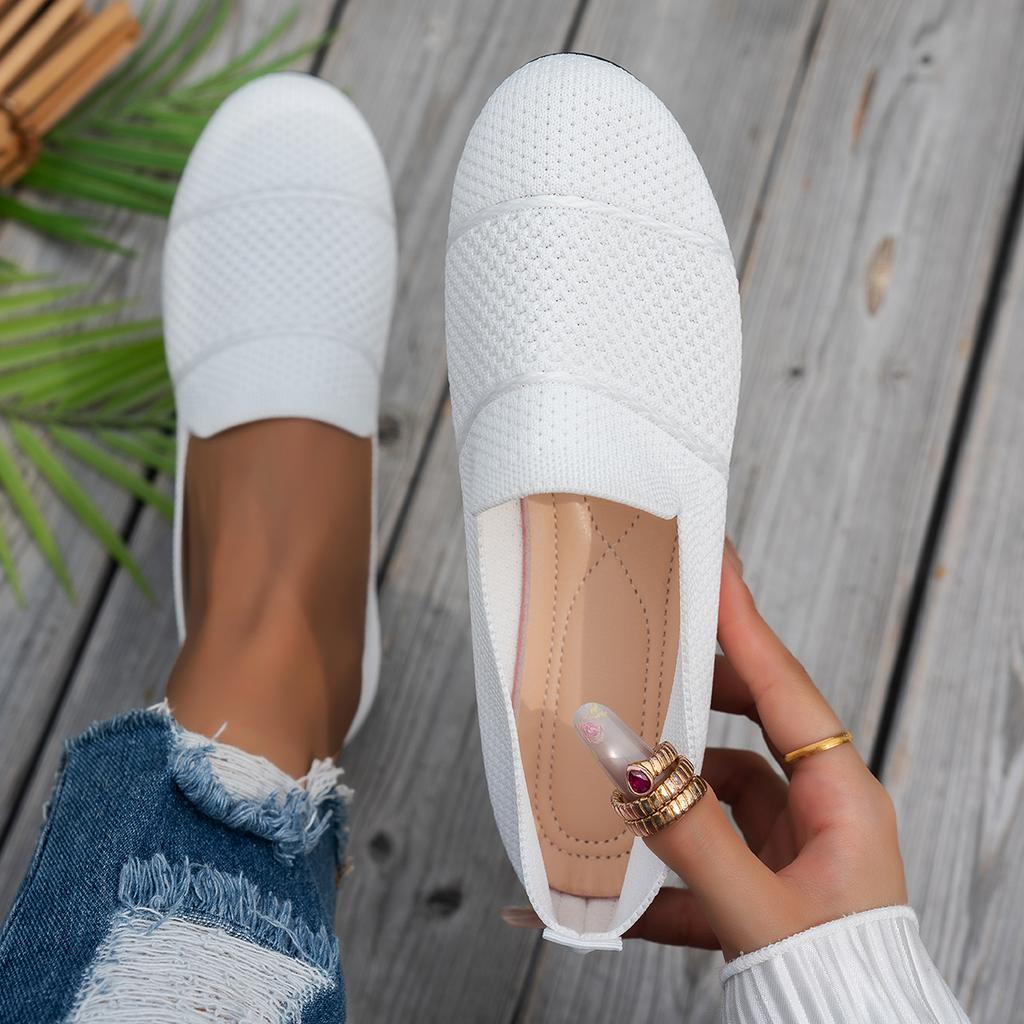 Fashion Women Fashion Sneakers Big Size Bottom Knitted Slip-On Low Cut Breathable Flats Shoes Summer Casual Comfortable Rubber Loafers