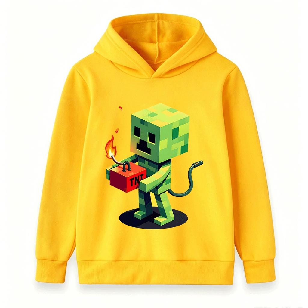 Kids Boys Girls Hoodie Funny Pixel Creeper Print Pullover Hooded Sweatshirt Casual Long Sleeve Game Pattern Tops for Children