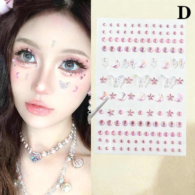 1Pcs Face Diamond Gem Pearl Sticker 3D Colorful Rhinestone Tattoo Eyeshadow Stickers Fo Festival Nail Body Makeup Bling Decor