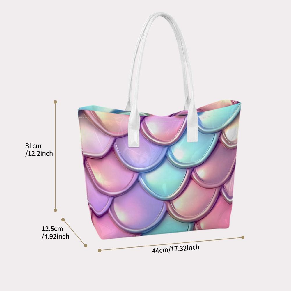 Iridescent Mermaid Scales Pattern Casual Tote Bag for Women Portable Daily Use Stylish Shoulder Handbag