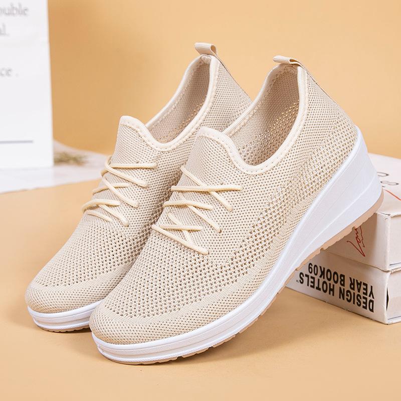 2024 Summer Net Shoes Women's Inner Elevation Shoes Breathable Mesh Surface Non-slip Soft Sole Comfortable Casual Shoes White Sports Shoes