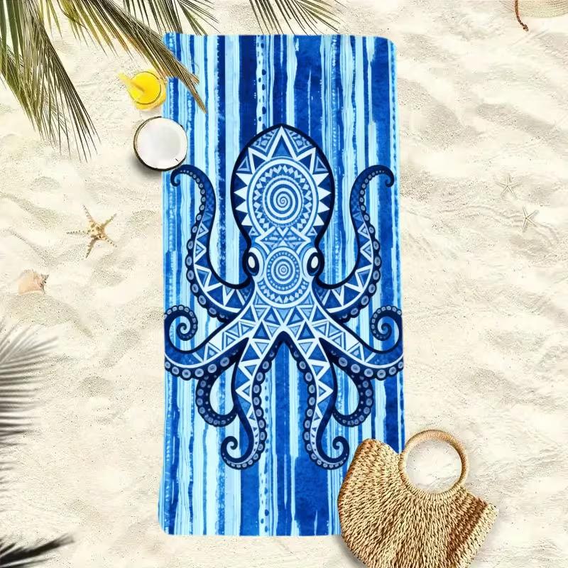 Boho Tribal Jellyfish Beach Towel Ocean Wave Print Quick Dry Sand-Free Beach Blanket for Beach Pool Swimming Camping Yoga 50X100cm &1pc
