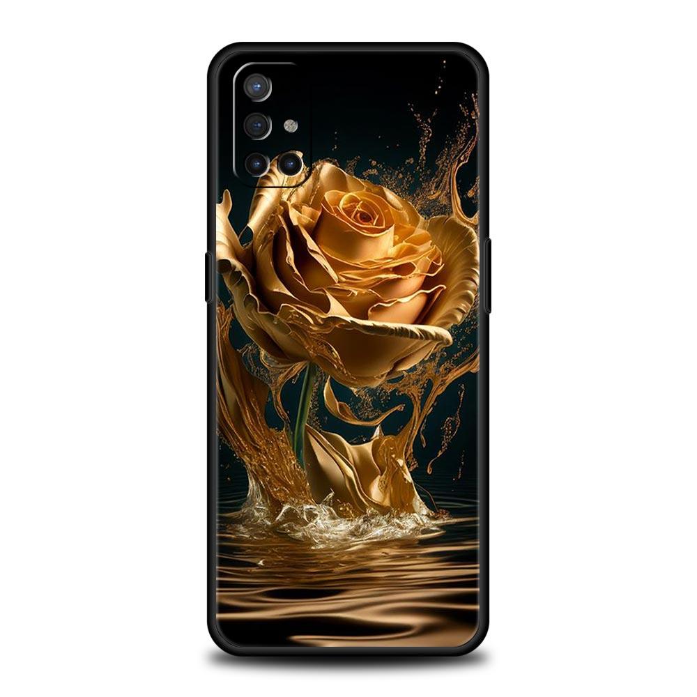Phone Case For Oneplus 13R 12R 10R 13 12 11 10T Nord N100 N10 Z N30 CE 3 2 2T Pro Lite 5G Soft TPU Cover Gold Rose Love Heart