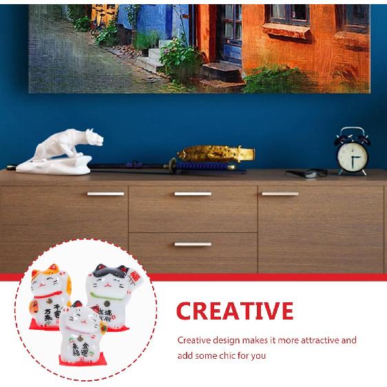 Wakauto 3 Pcs 1" Lucky Cat Statue Japanese Maneki Neko Waving Cats Ceramic Figurines Feng Shui Miniature Animal Statue Decoration for Shop, Home, Car